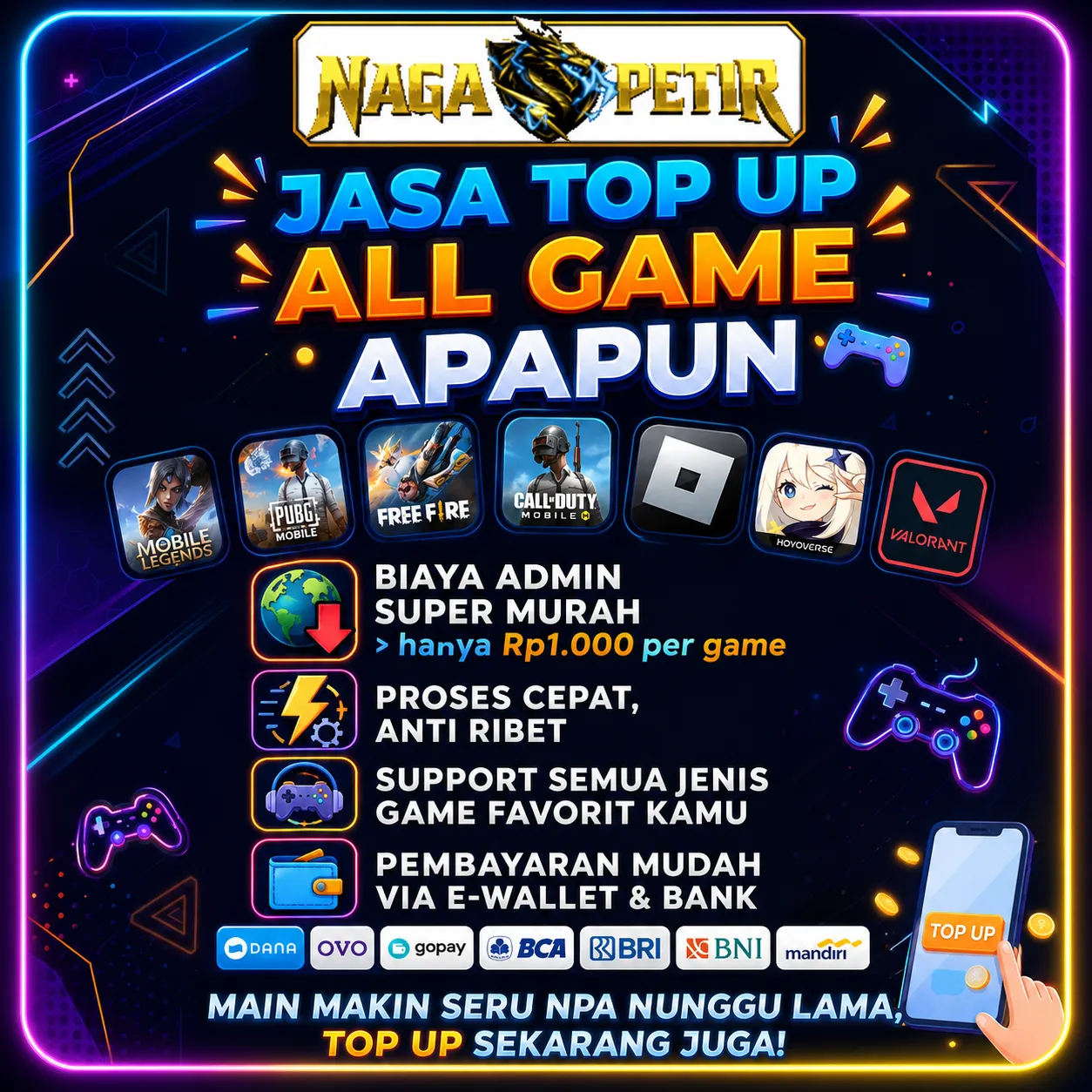 NAGAPETIR>> Platform Top Up Semua Game Kesayangan Via QRIS Verified By Google